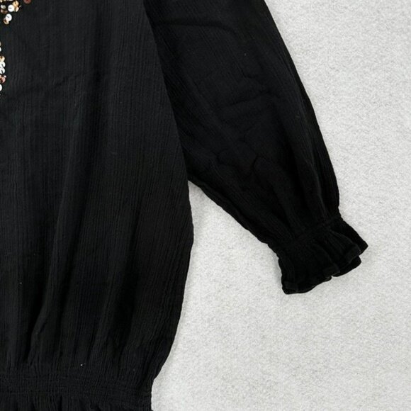 Chicos Top 3 (XL) Pullover Gauzy Sheer Black Elastic Waist Sequins Beaded Blouse - Picture 8 of 16